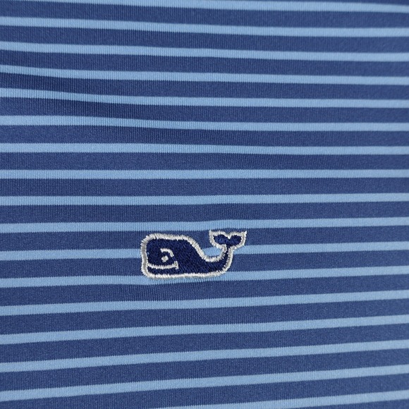 Vineyard Vines Polo Shirt Mens 2XL XXL Blue Striped Whale Logo Golf Performance - Picture 5 of 7